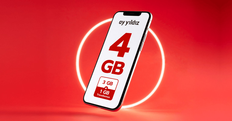 AY YILDIZ Prepaid 4 GB Angebot mit 3 GB plus 1 GB Treuebonus auf Smartphone-Display